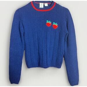 J.G. Hook British Shetland Wool Sweater Strawberry Navy Red 80s Size 34 XS VTG